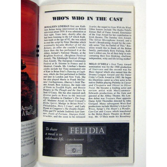 Alive Mother of Behans Playbill November 1994 Rosaleen Linehan Irish Theatre - Picture 10 of 11